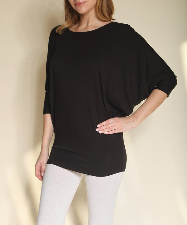 BAMBOO side ruched dolman top