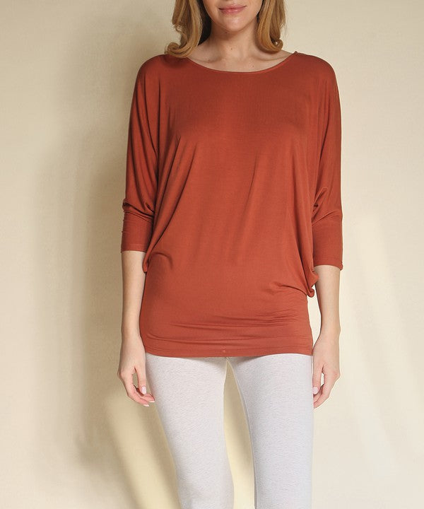 BAMBOO side ruched dolman top