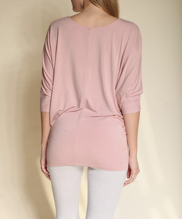 BAMBOO side ruched dolman top