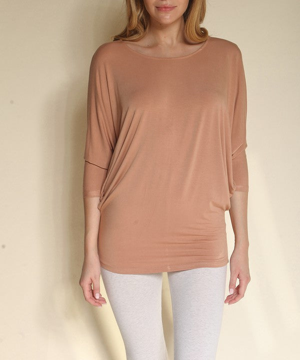 BAMBOO side ruched dolman top