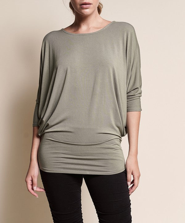 BAMBOO side ruched dolman top