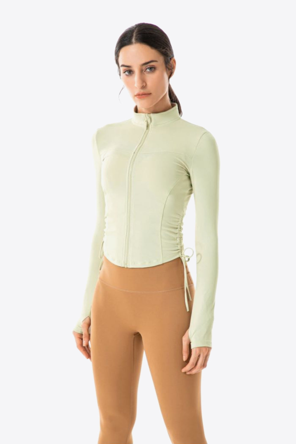 Side Drawstring Zip-Up Sports Jacket - Lamoille Yoga