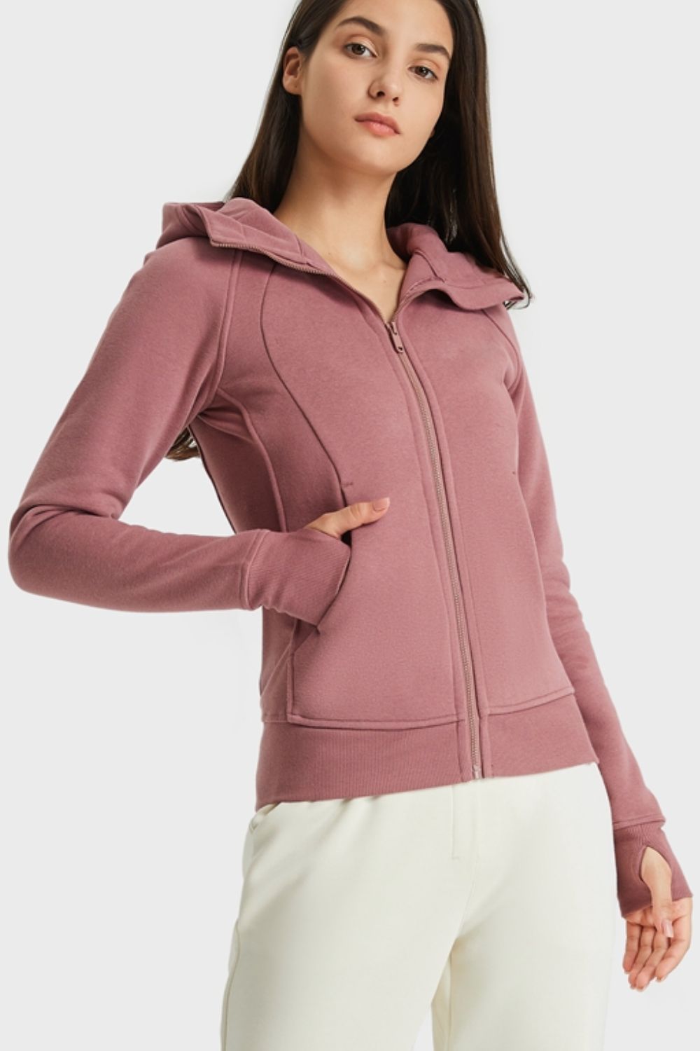 Zip Up Seam Detail Hooded Sports Jacket - Lamoille Yoga