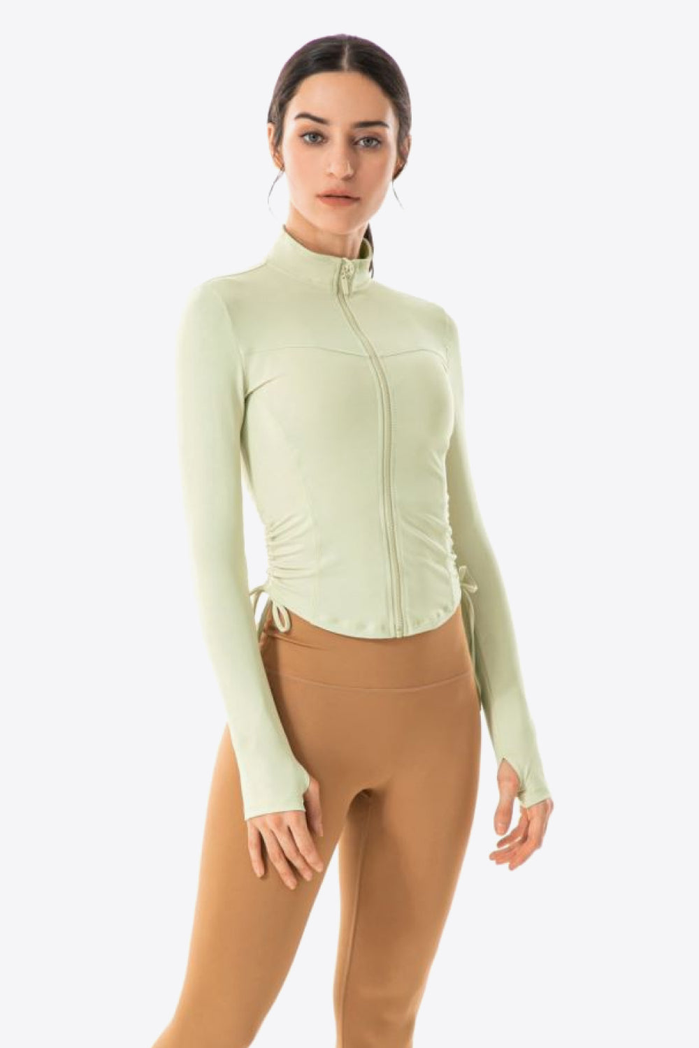 Side Drawstring Zip-Up Sports Jacket - Lamoille Yoga