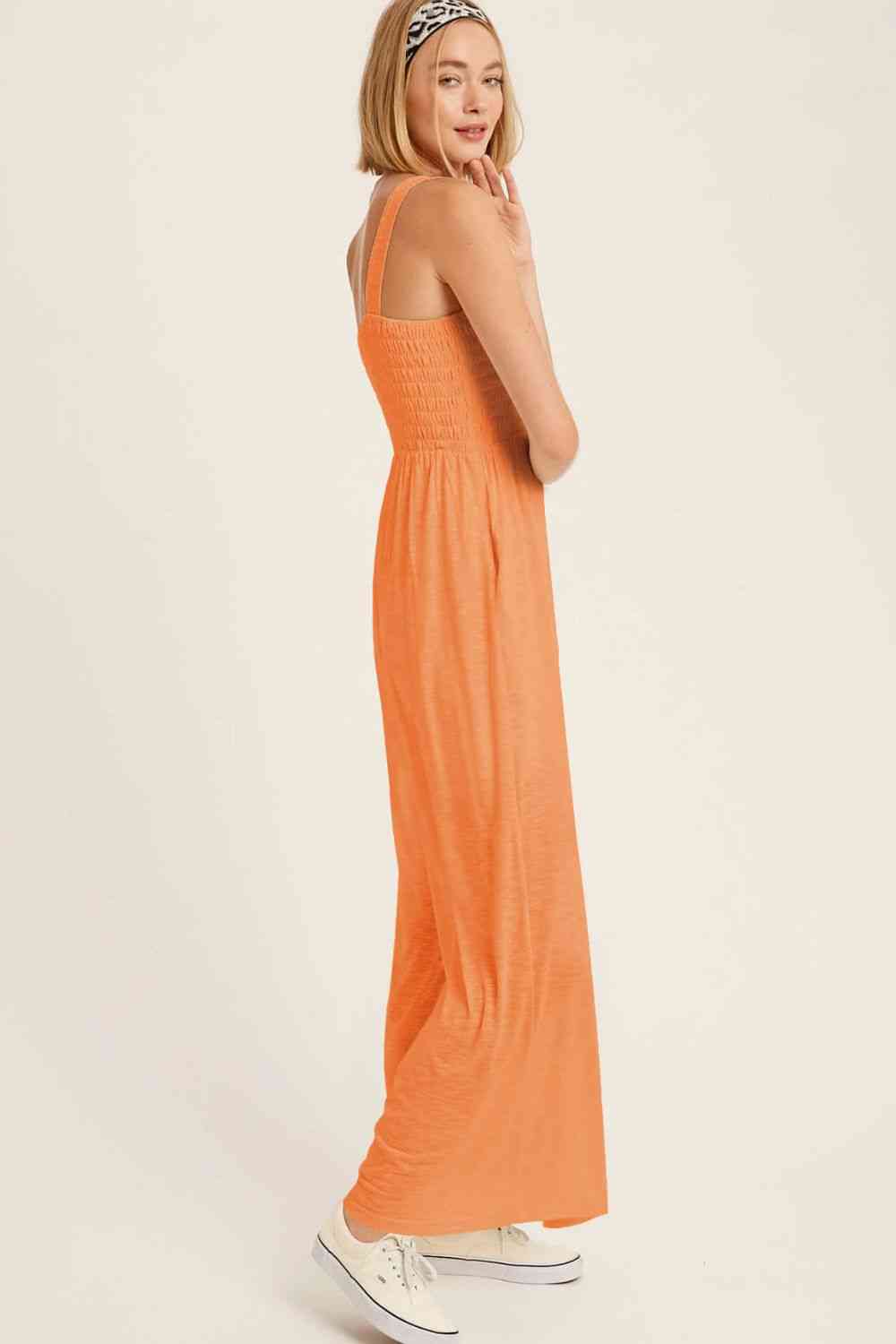 DAYS IN RIO frills smocked neck jumpsuit