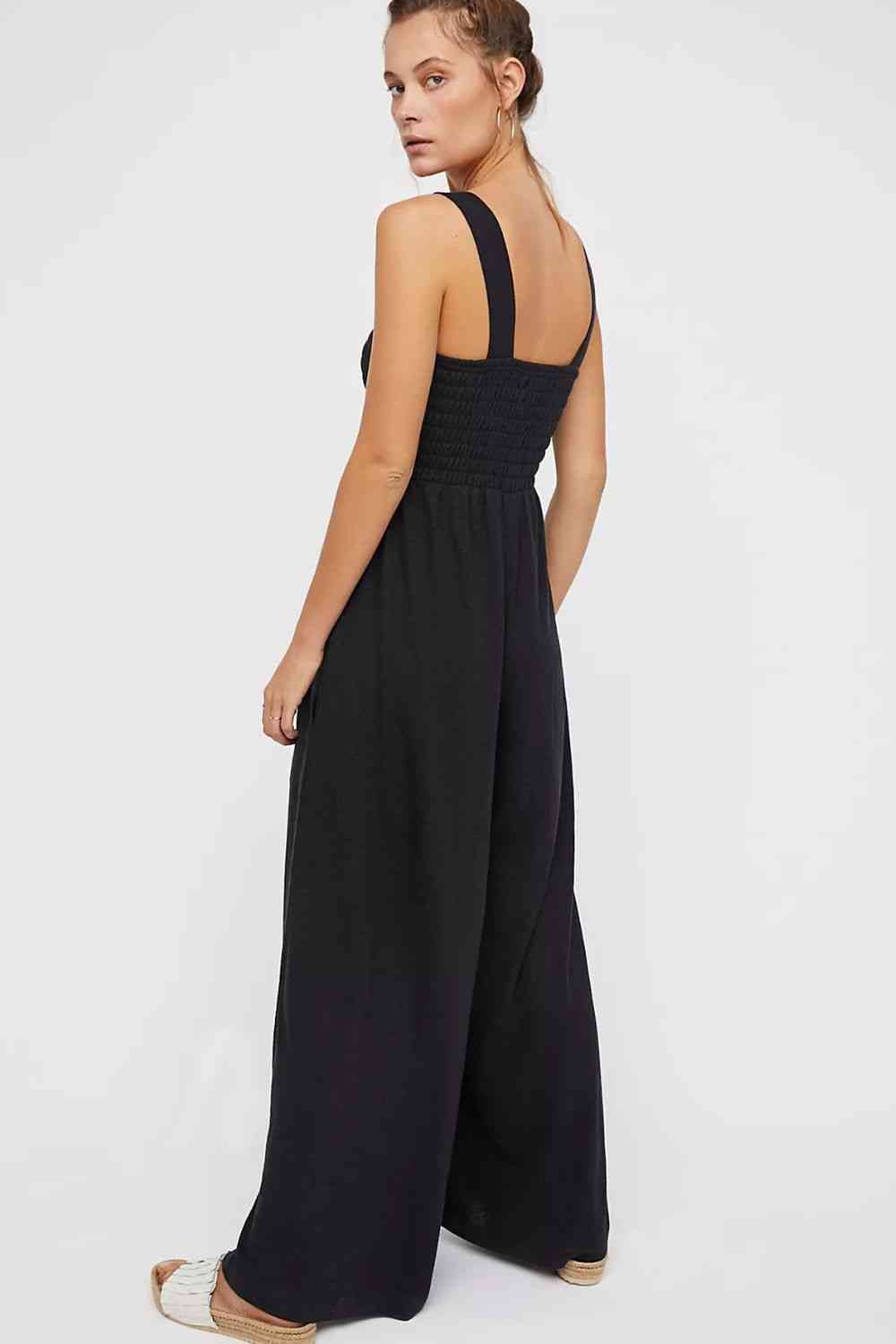 DAYS IN RIO frills smocked neck jumpsuit