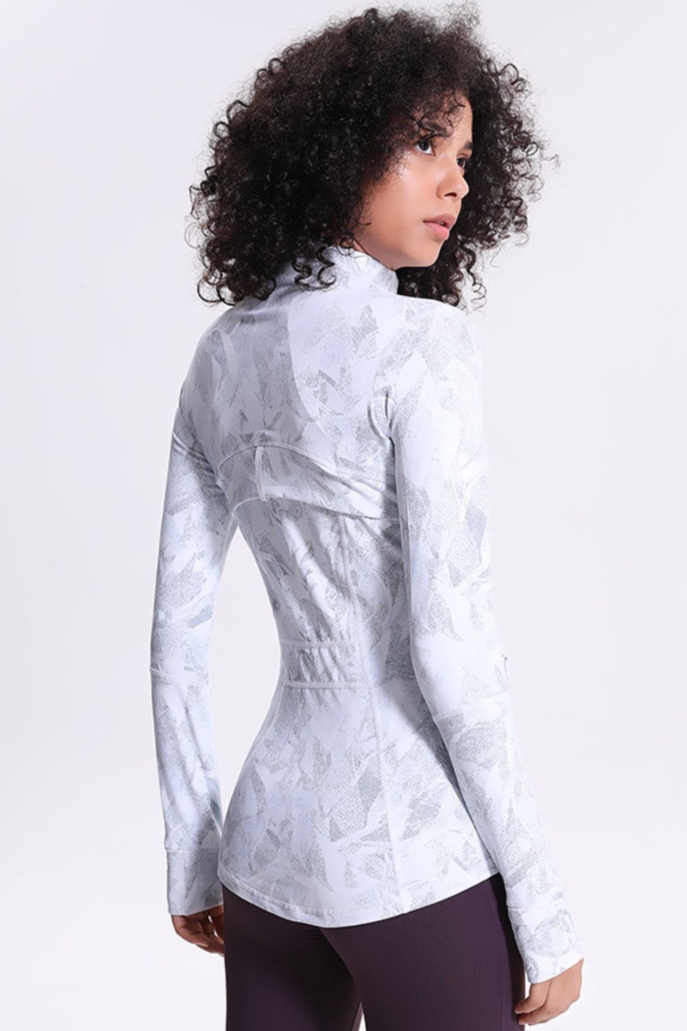 Printed Zip Up Thumbhole Sleeve Sports Jacket - Lamoille Yoga