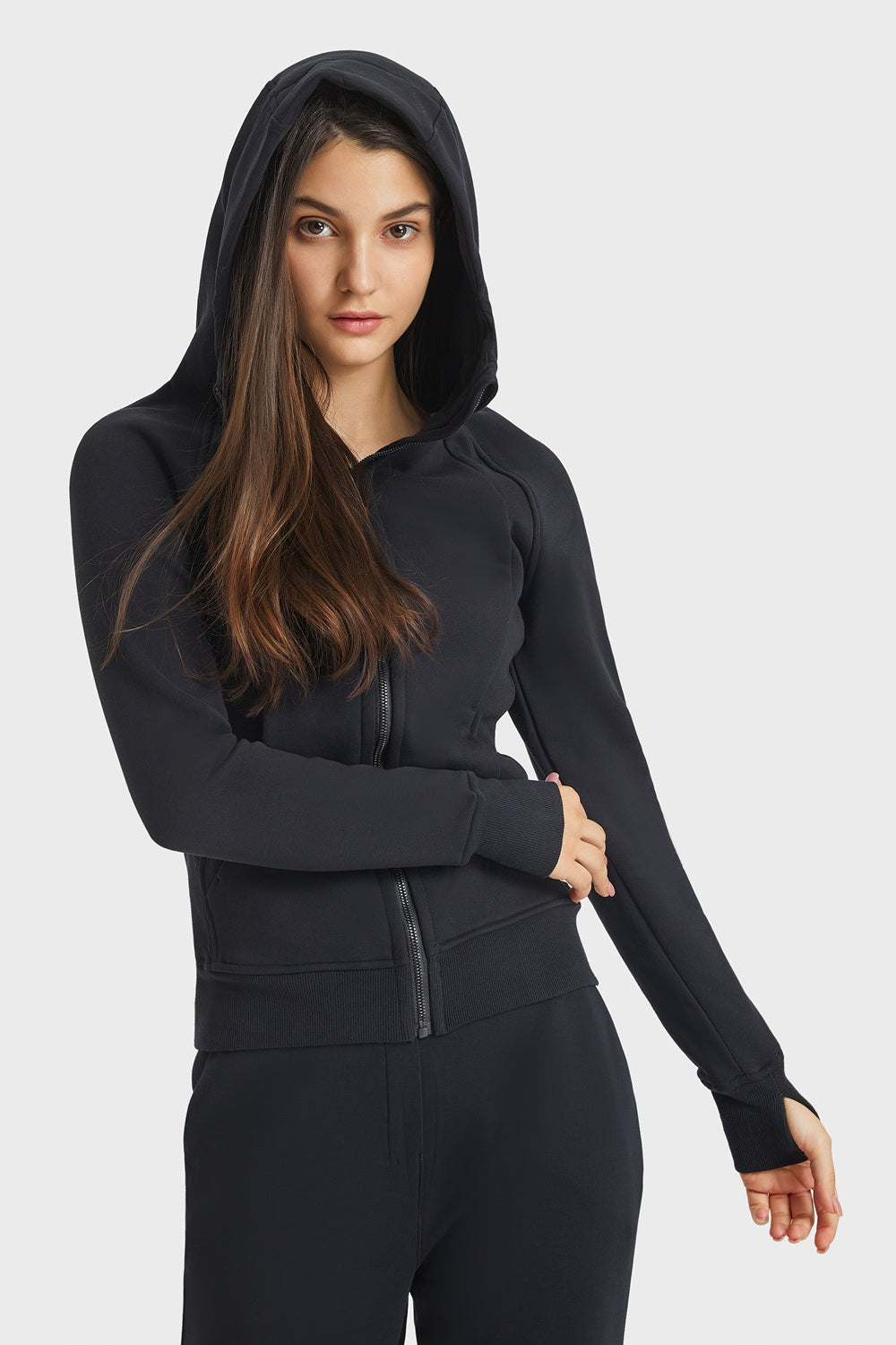 Zip Up Seam Detail Hooded Sports Jacket - Lamoille Yoga