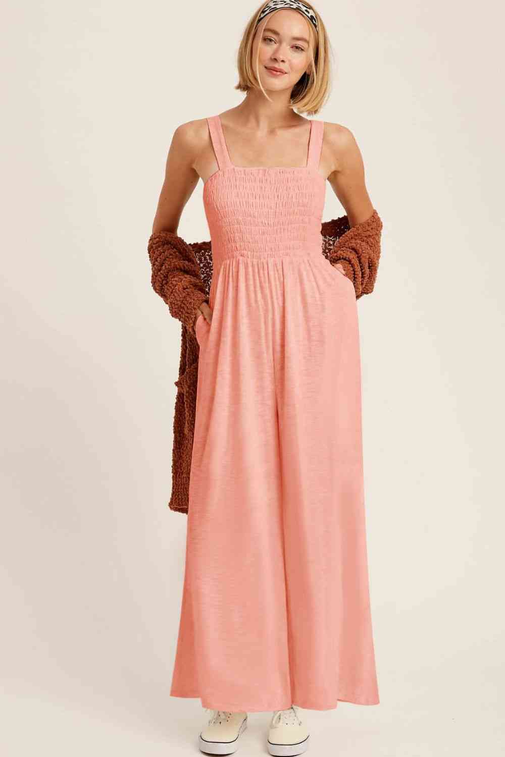 DAYS IN RIO frills smocked neck jumpsuit