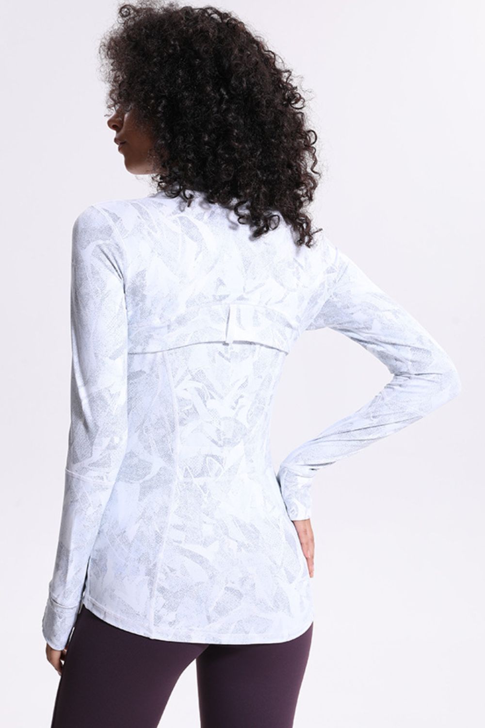 Printed Zip Up Thumbhole Sleeve Sports Jacket - Lamoille Yoga