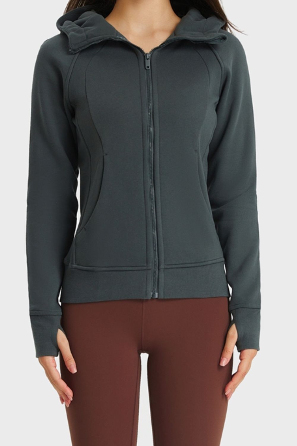 Zip Up Seam Detail Hooded Sports Jacket - Lamoille Yoga