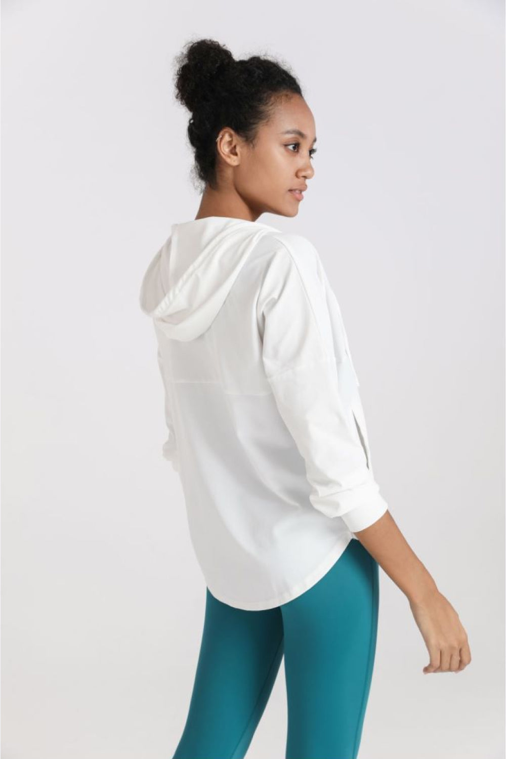Curved Hem Drawstring Hooded Sports Jacket - Lamoille Yoga