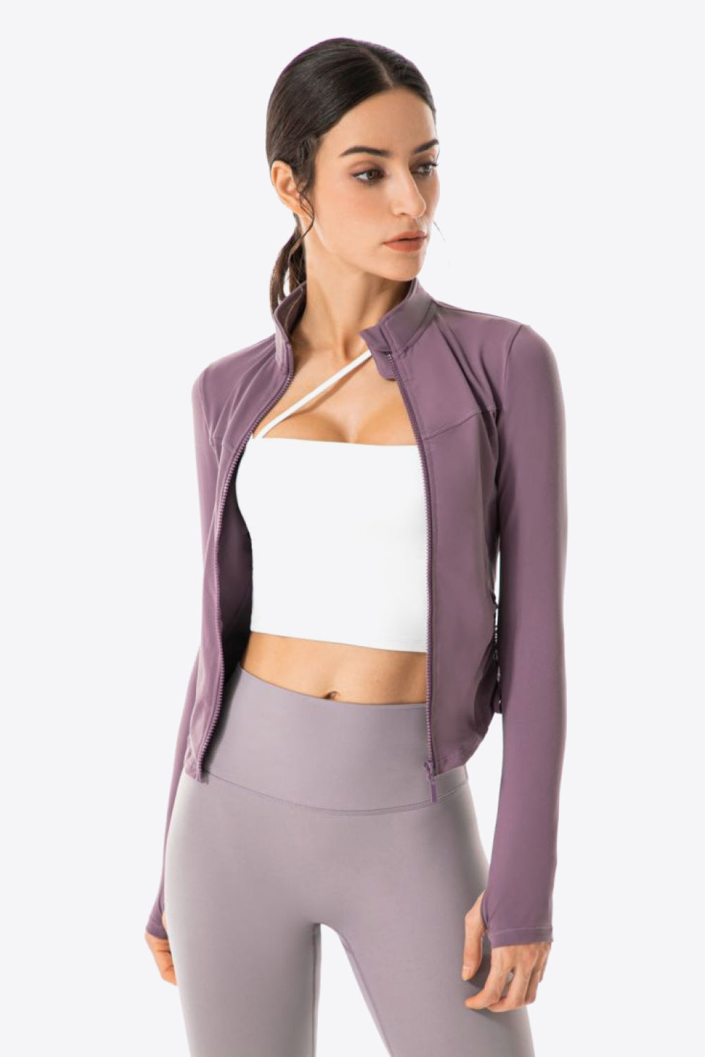 Side Drawstring Zip-Up Sports Jacket - Lamoille Yoga