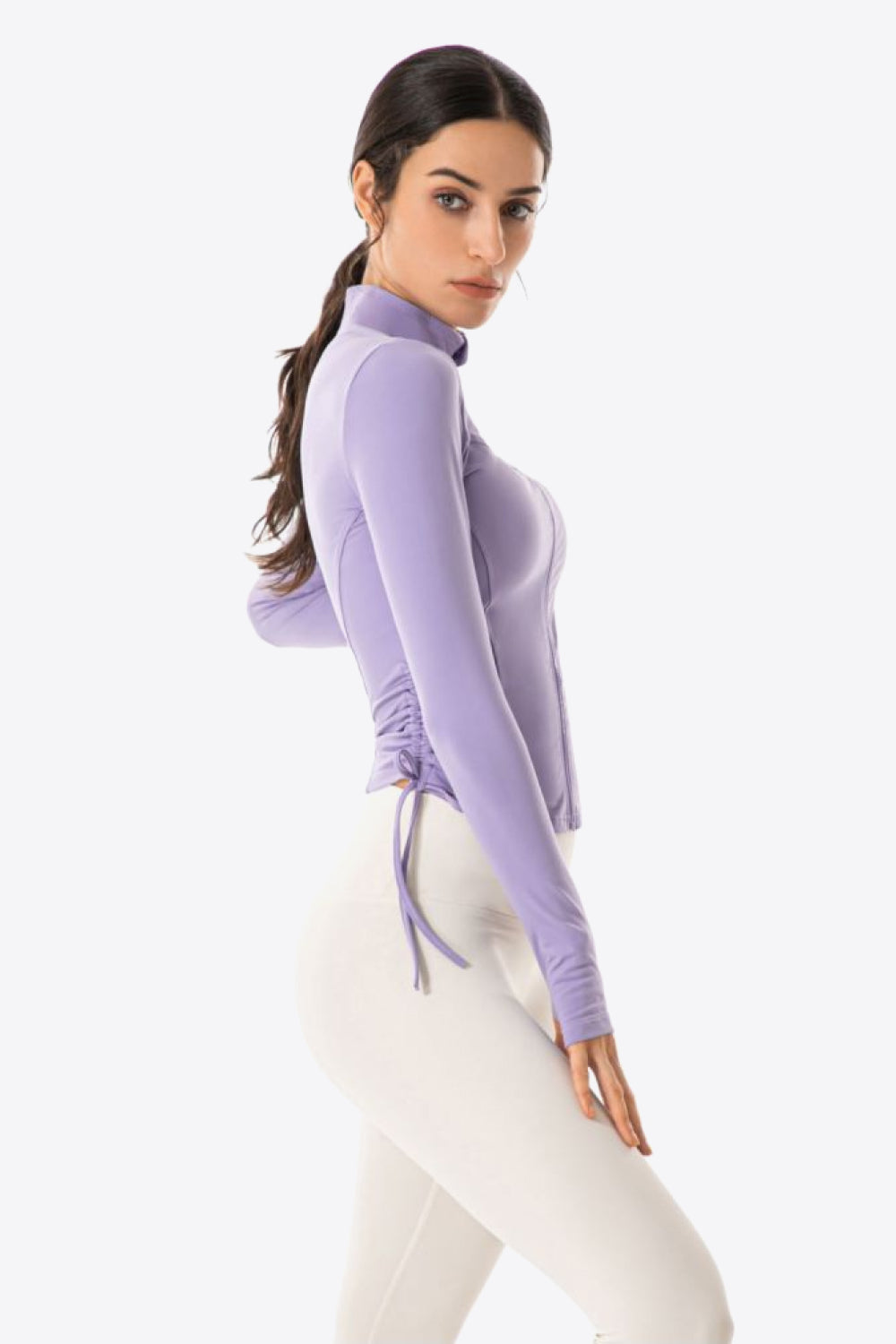 Side Drawstring Zip-Up Sports Jacket - Lamoille Yoga