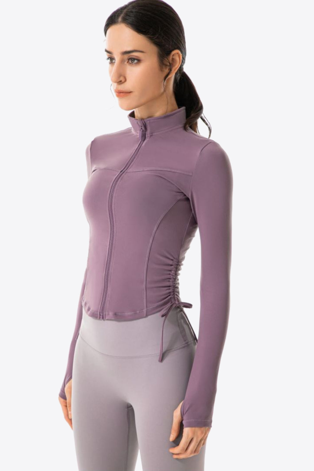 Side Drawstring Zip-Up Sports Jacket - Lamoille Yoga