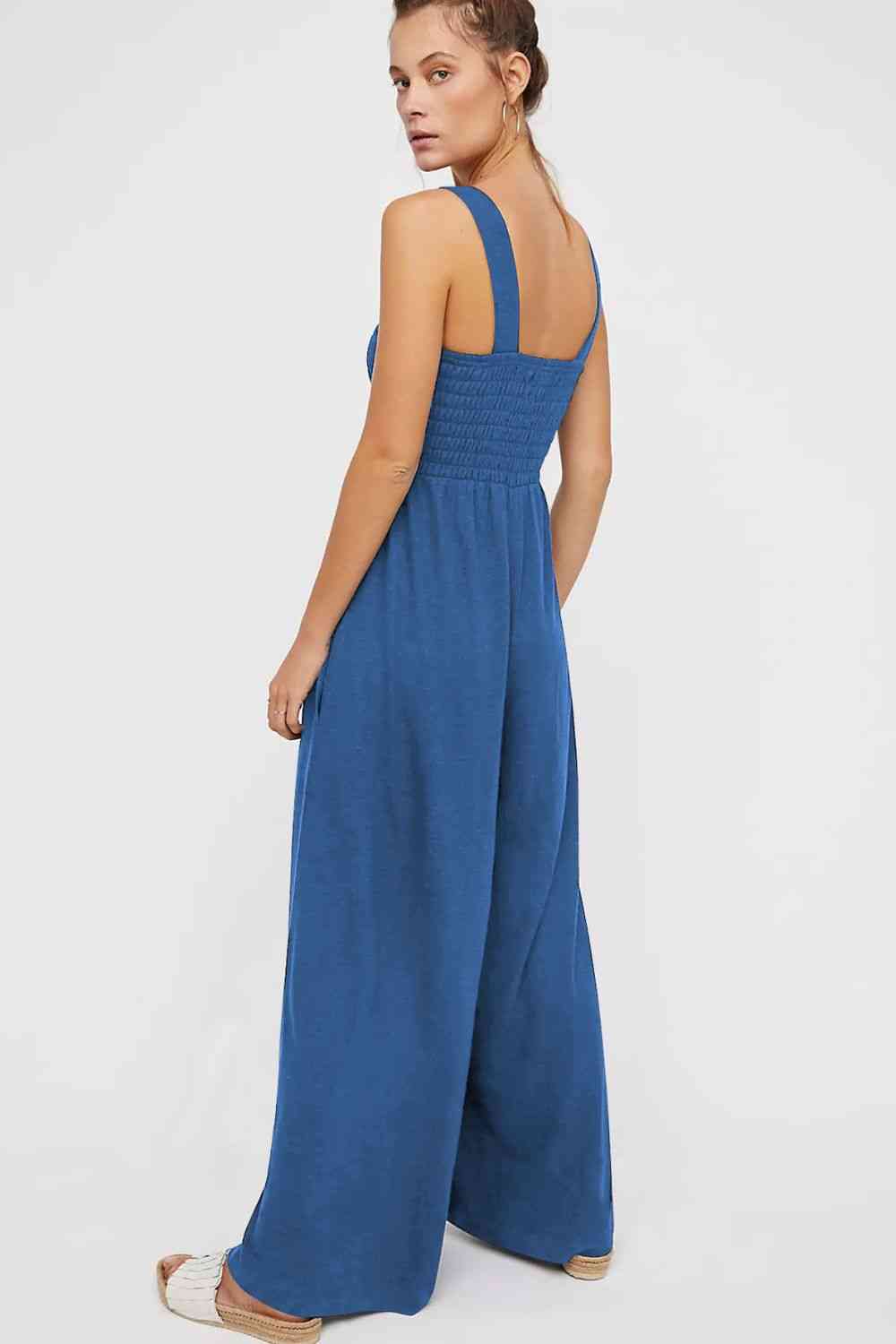 DAYS IN RIO frills smocked neck jumpsuit