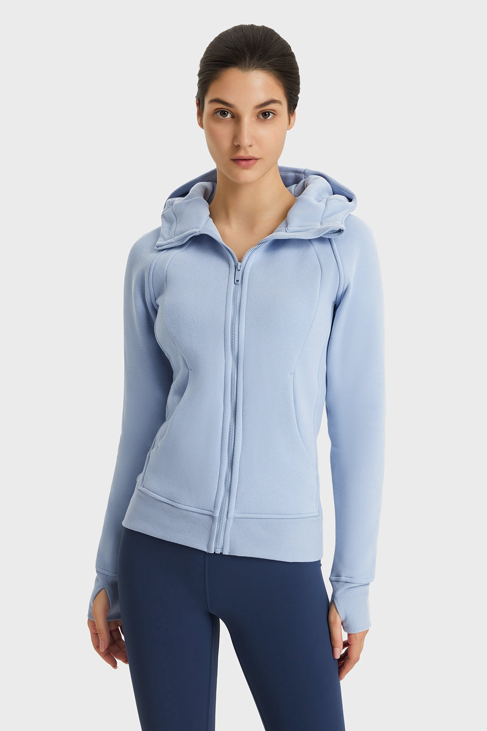Zip Up Seam Detail Hooded Sports Jacket - Lamoille Yoga