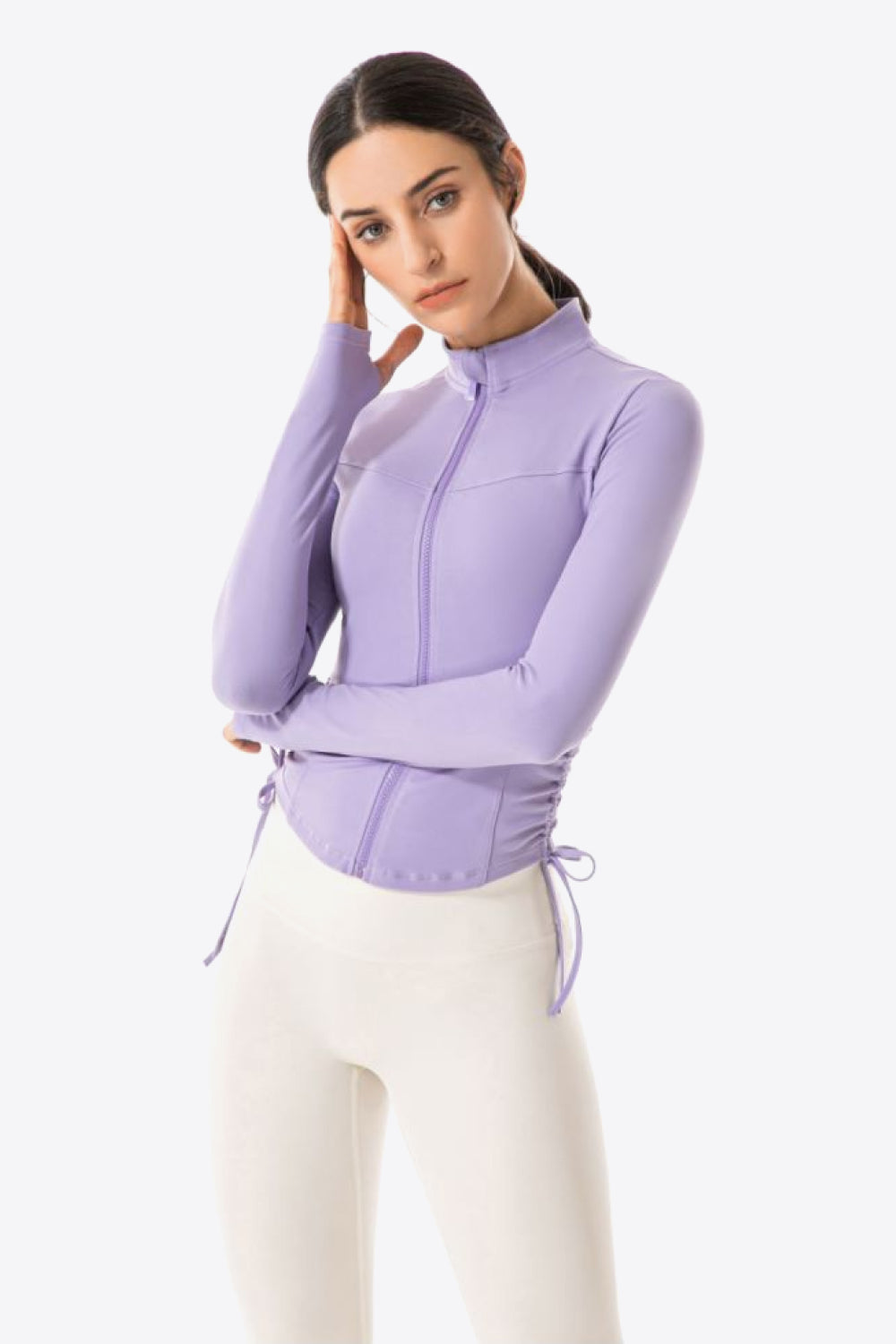 Side Drawstring Zip-Up Sports Jacket - Lamoille Yoga
