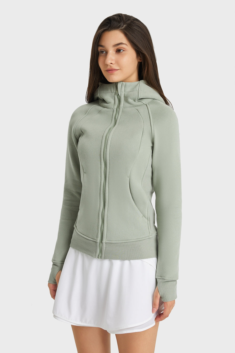 Zip Up Seam Detail Hooded Sports Jacket - Lamoille Yoga