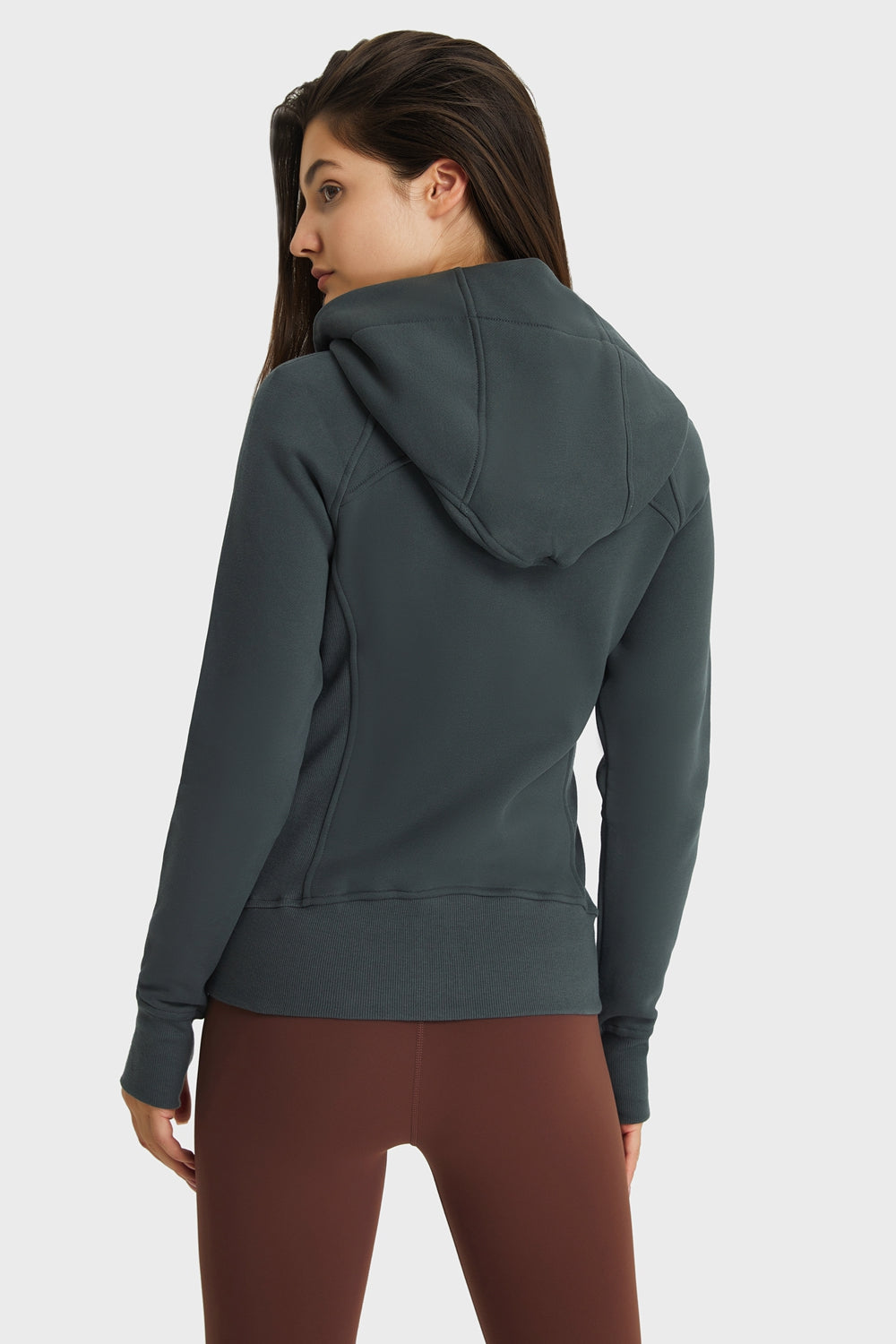 Zip Up Seam Detail Hooded Sports Jacket - Lamoille Yoga