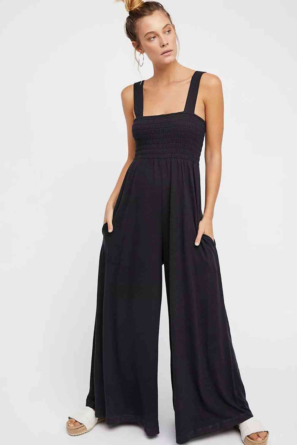 DAYS IN RIO frills smocked neck jumpsuit