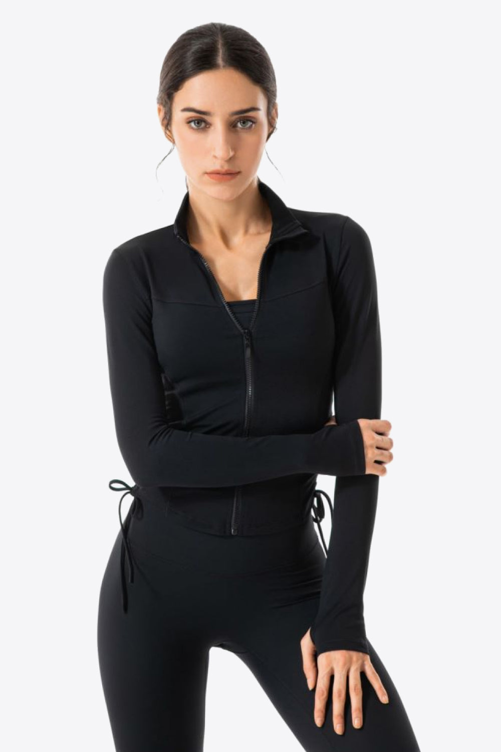 Side Drawstring Zip-Up Sports Jacket - Lamoille Yoga