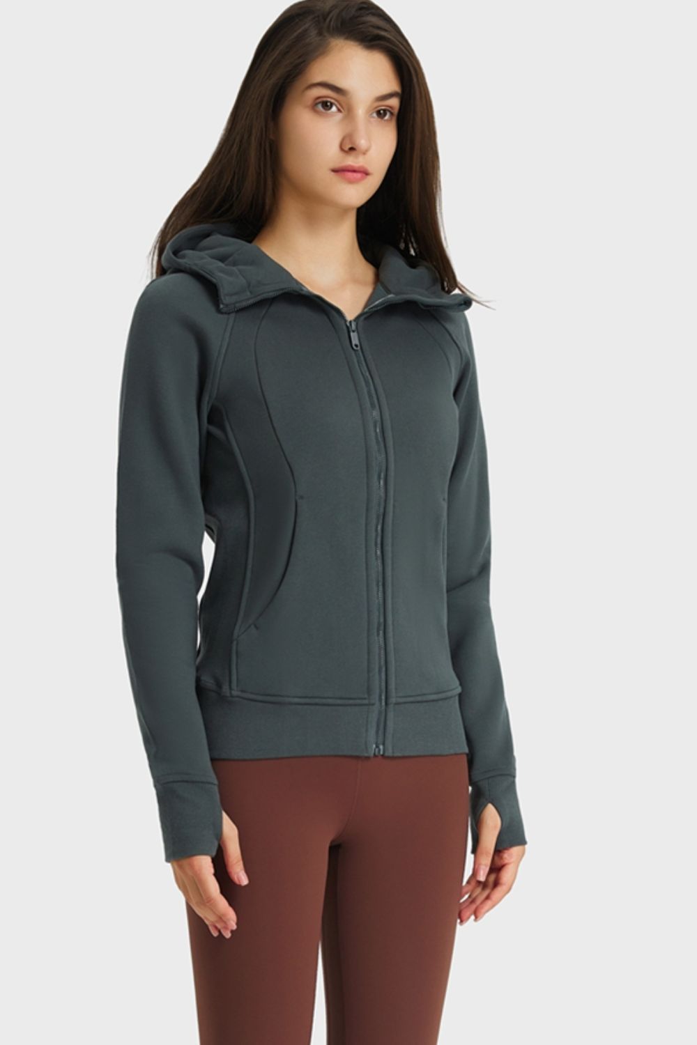 Zip Up Seam Detail Hooded Sports Jacket - Lamoille Yoga
