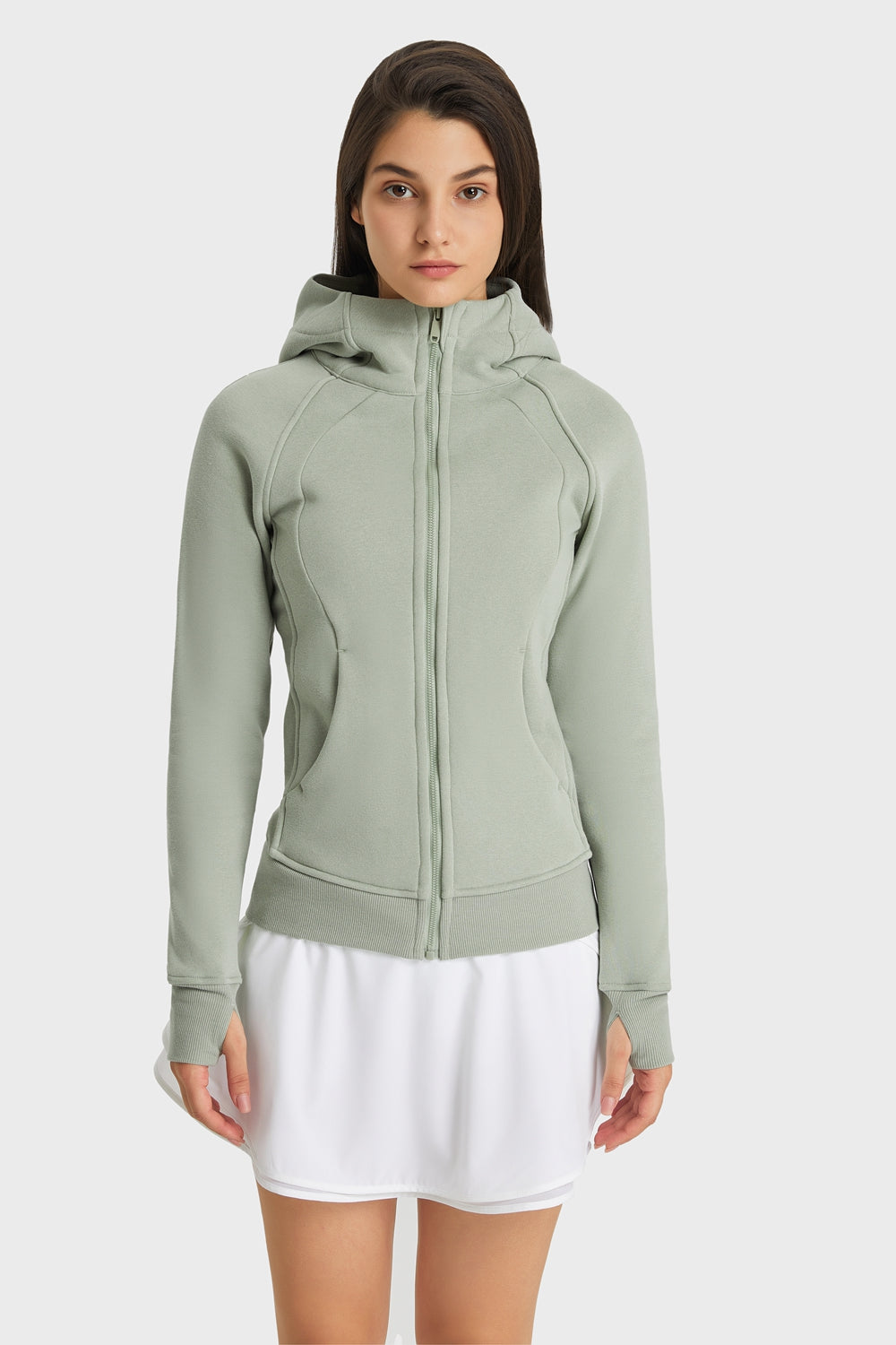 Zip Up Seam Detail Hooded Sports Jacket - Lamoille Yoga