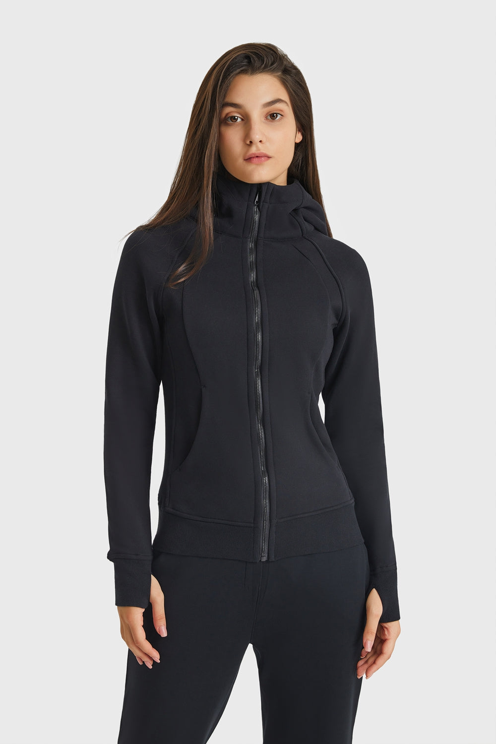 Zip Up Seam Detail Hooded Sports Jacket - Lamoille Yoga