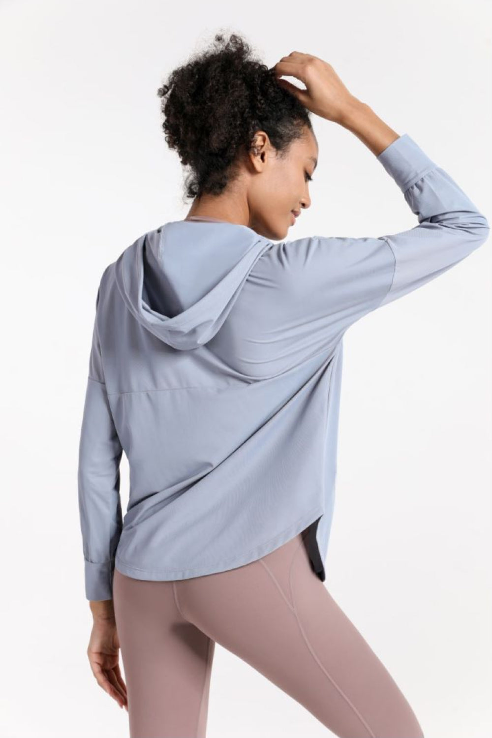 Curved Hem Drawstring Hooded Sports Jacket - Lamoille Yoga