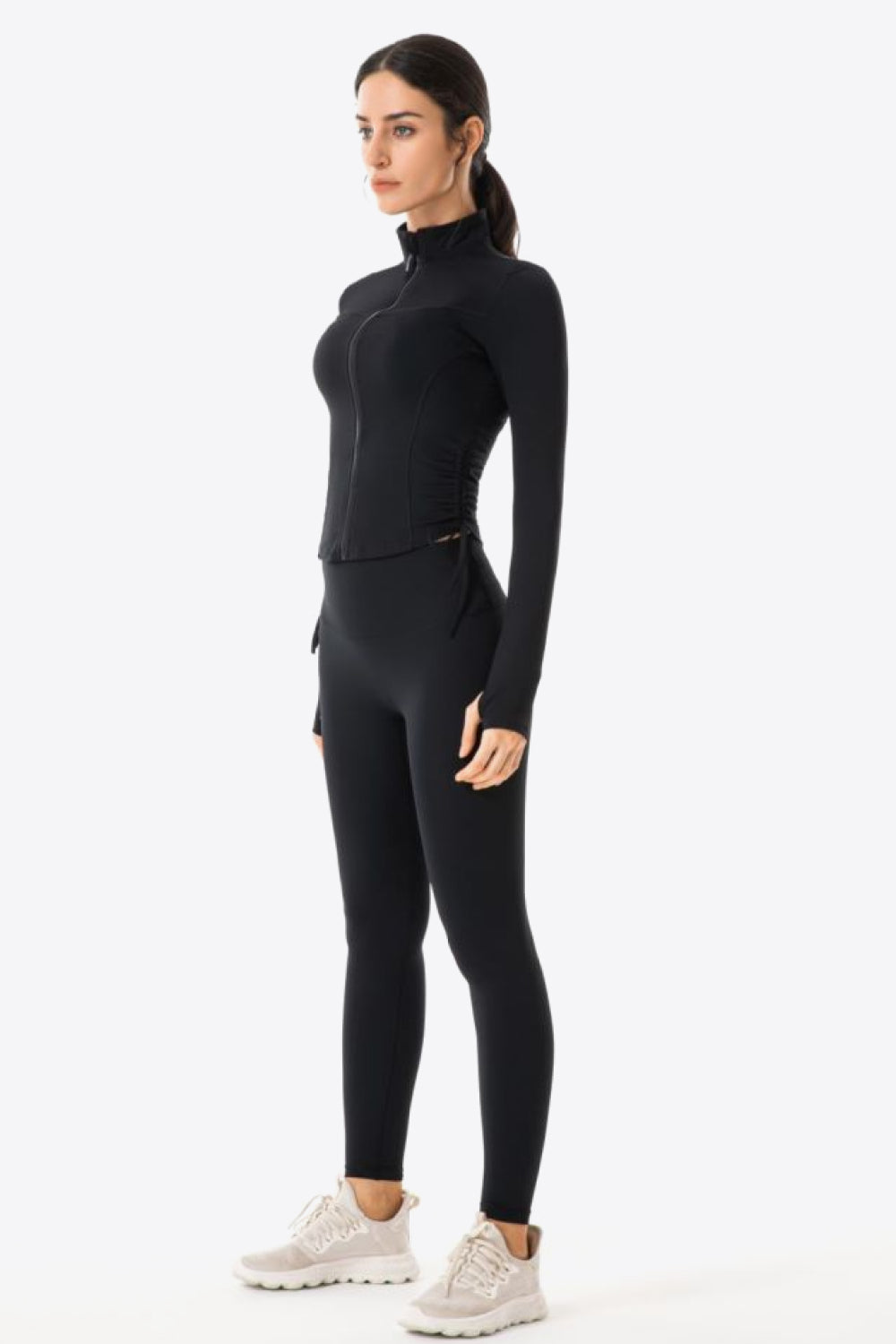 Side Drawstring Zip-Up Sports Jacket - Lamoille Yoga