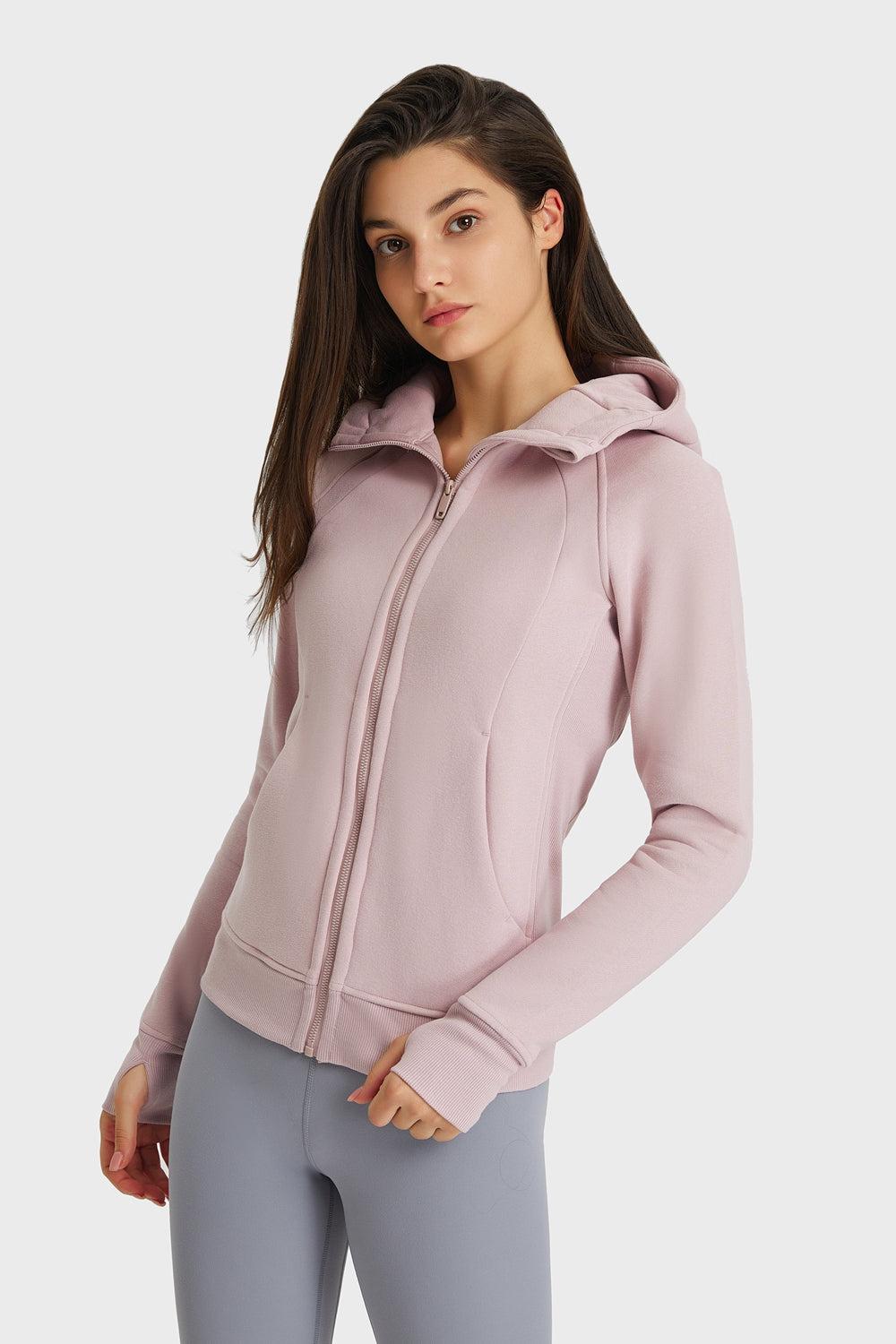Zip Up Seam Detail Hooded Sports Jacket - Lamoille Yoga