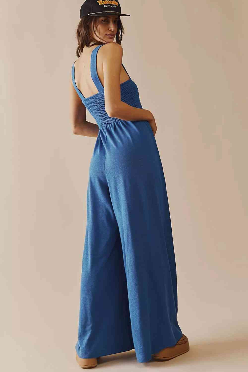 DAYS IN RIO frills smocked neck jumpsuit
