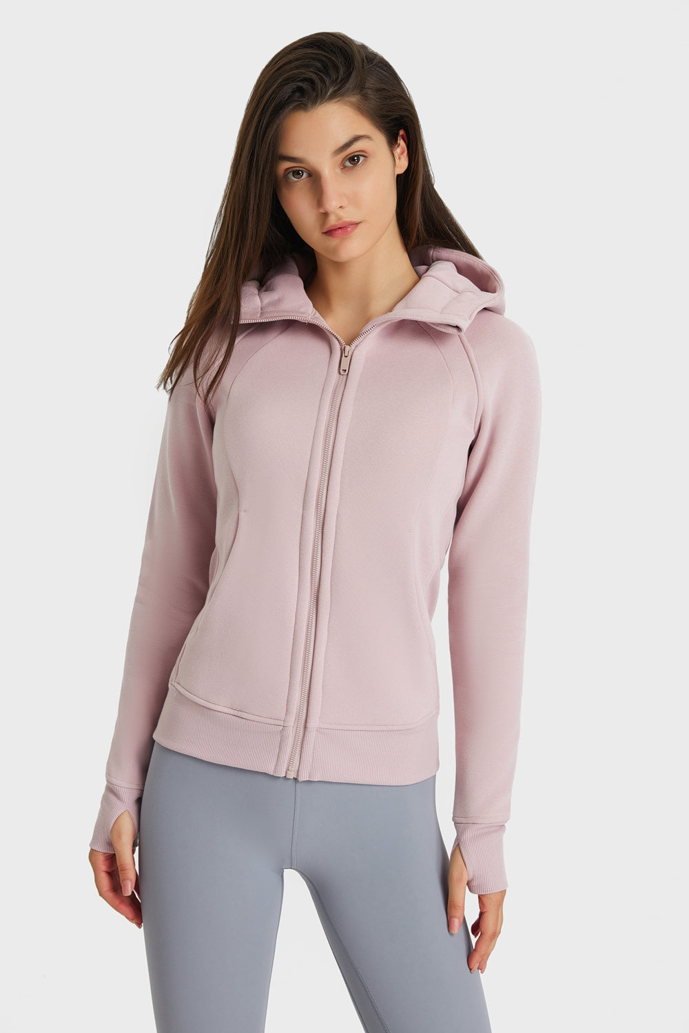 Zip Up Seam Detail Hooded Sports Jacket - Lamoille Yoga