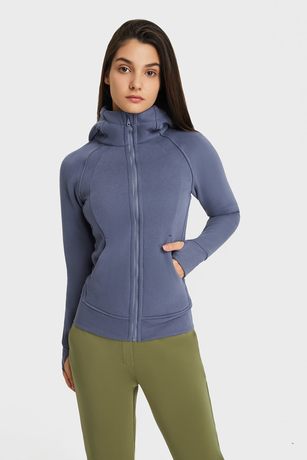 Zip Up Seam Detail Hooded Sports Jacket - Lamoille Yoga