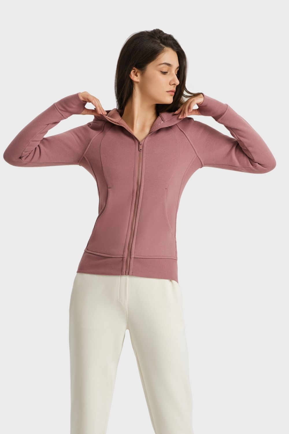 Zip Up Seam Detail Hooded Sports Jacket - Lamoille Yoga