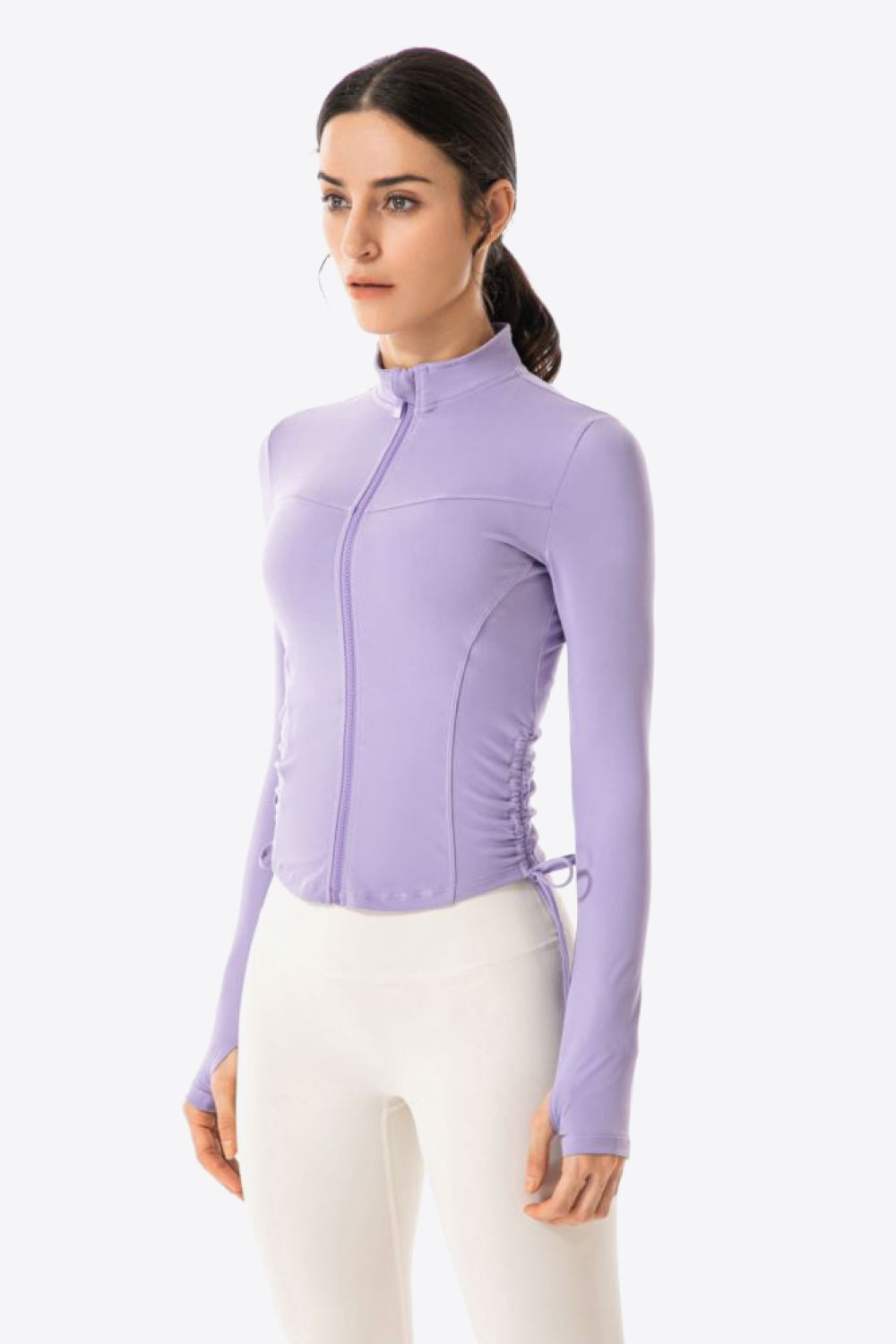 Side Drawstring Zip-Up Sports Jacket - Lamoille Yoga