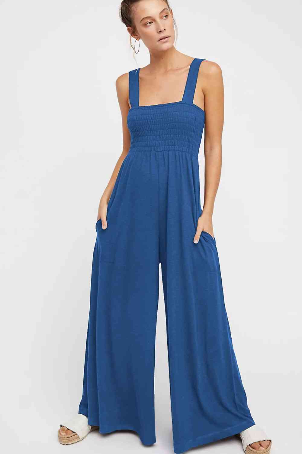 DAYS IN RIO frills smocked neck jumpsuit