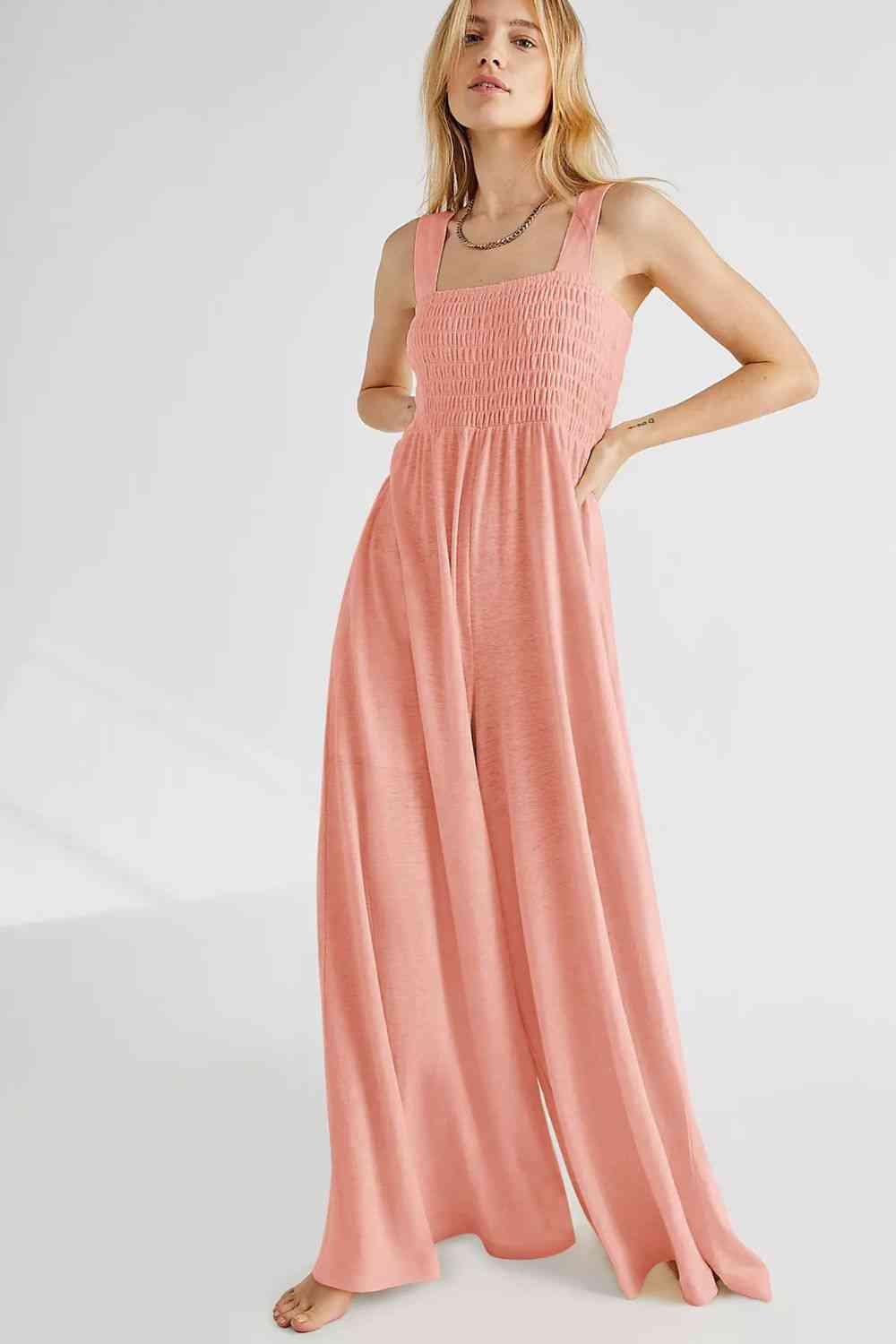 DAYS IN RIO frills smocked neck jumpsuit