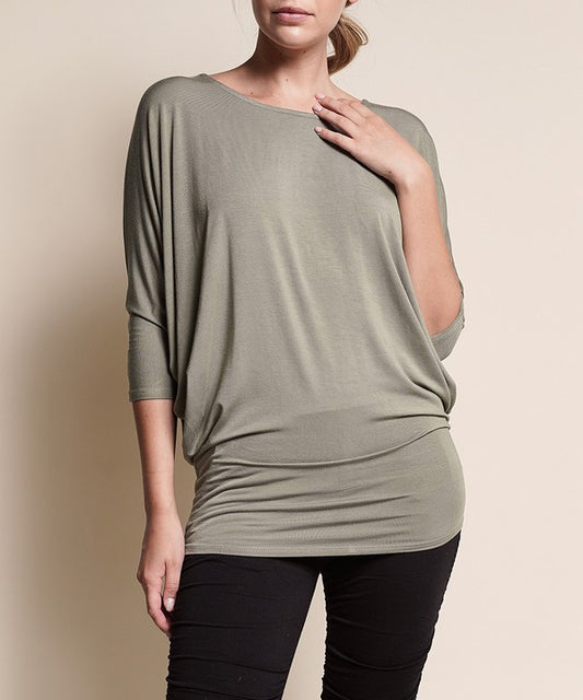 BAMBOO side ruched dolman top