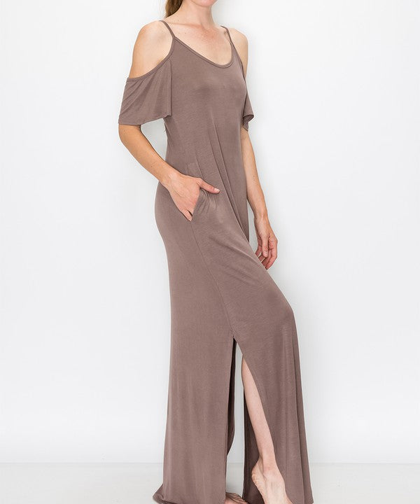 BAMBOO cold shoulder maxi dress