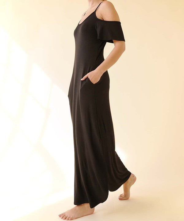 BAMBOO cold shoulder maxi dress