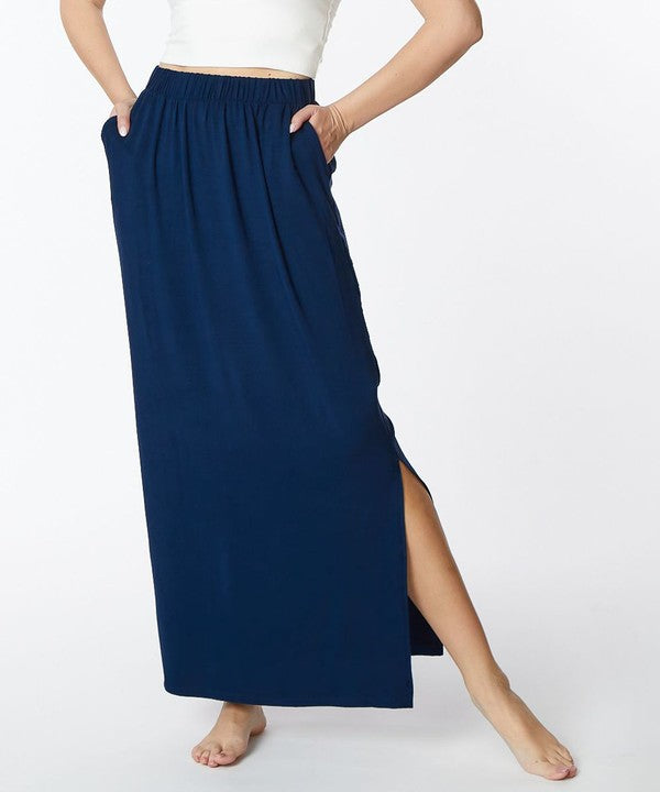 BAMBOO side slit maxi skirt