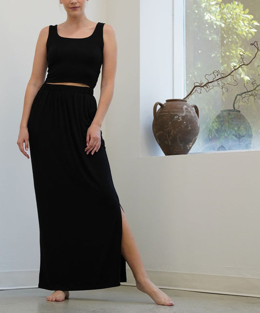 BAMBOO side slit maxi skirt