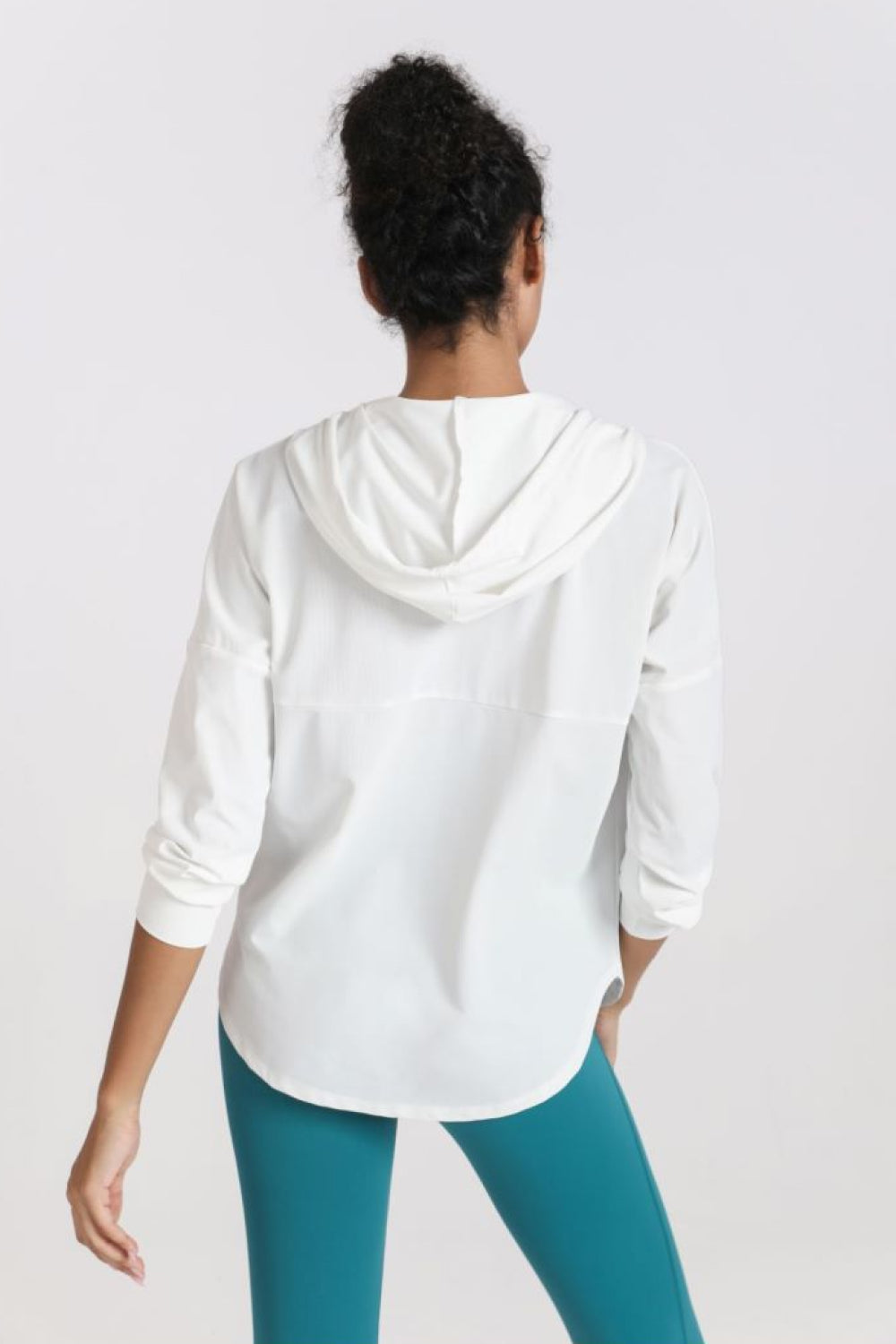 Curved Hem Drawstring Hooded Sports Jacket - Lamoille Yoga